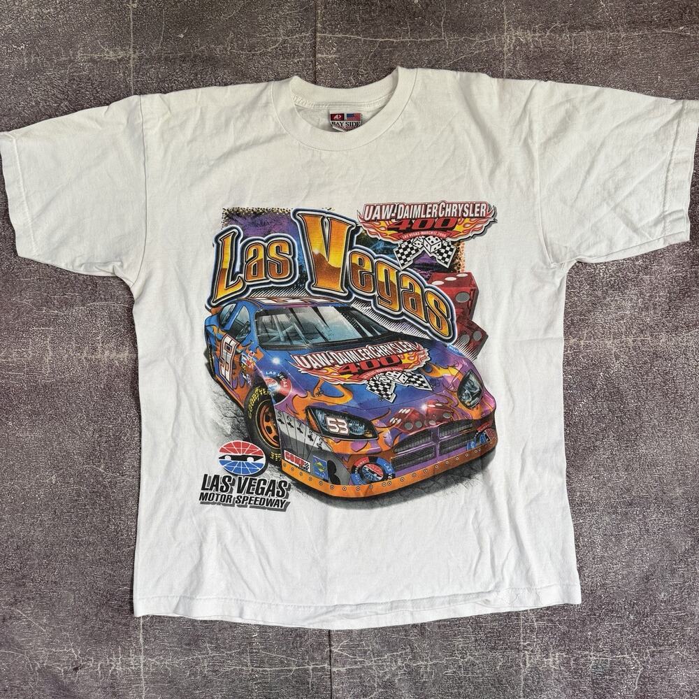 Men's Vintage Y2K Bay Side Las Vegas 400 NASCAR Race All Over Print Shirt Sz L